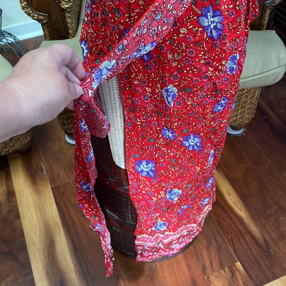 Beautiful front wrap red maxi dress purple flowers Size S